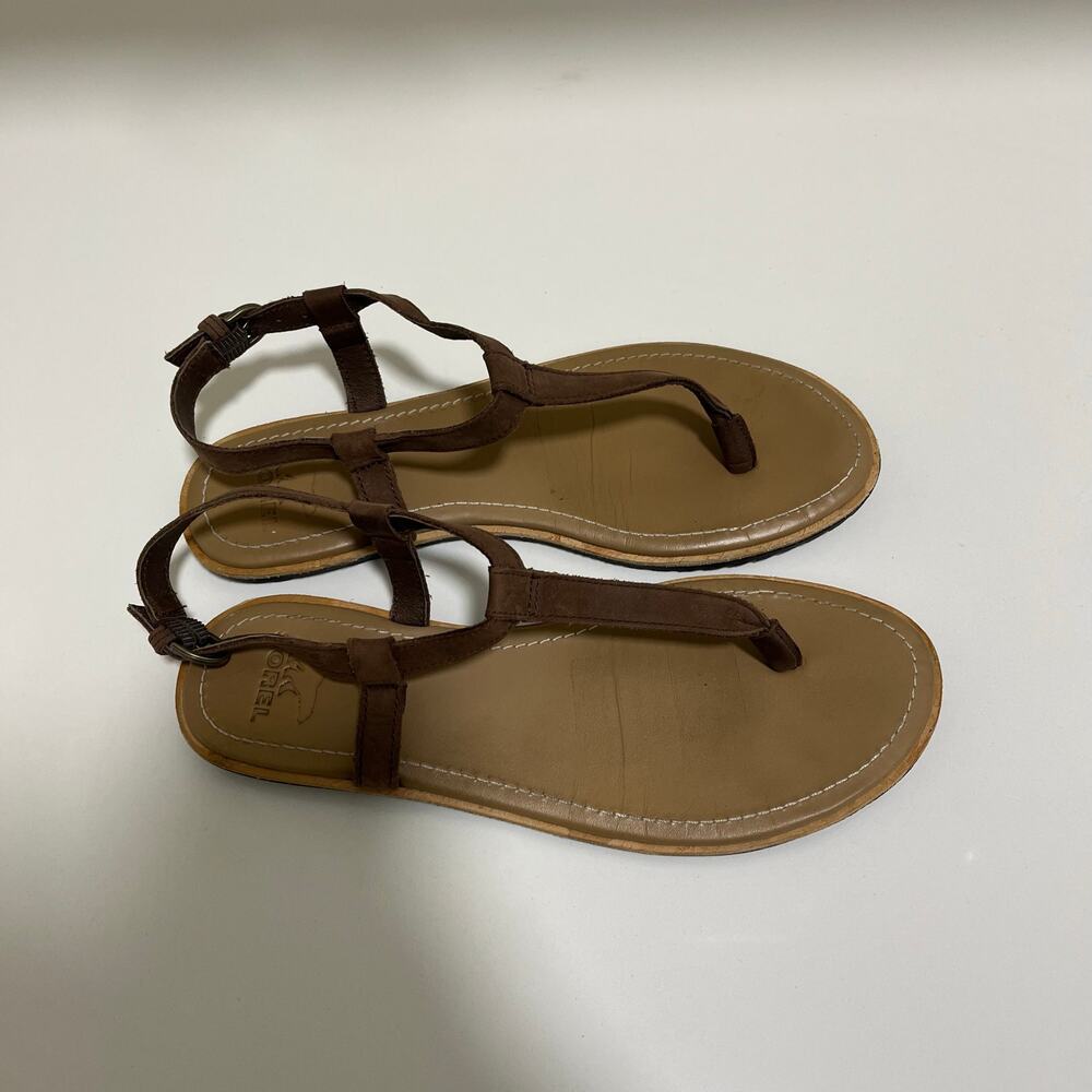 Sorel Bailee TStrap Brown Leather Sandals Size 8.5 - Picture 3 of 6